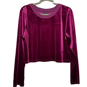 CHASER pink Velour long wide sleeve cropped scoop neck top size small NWT